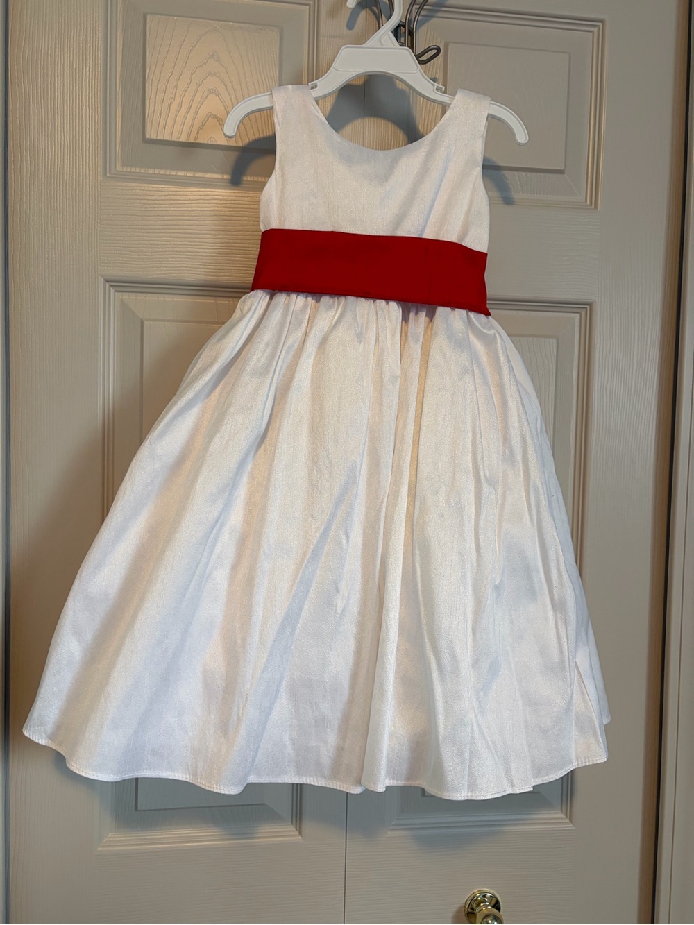 Beautiful White Cotton-Satin Blend Dress. Worn as a flower girl gown.